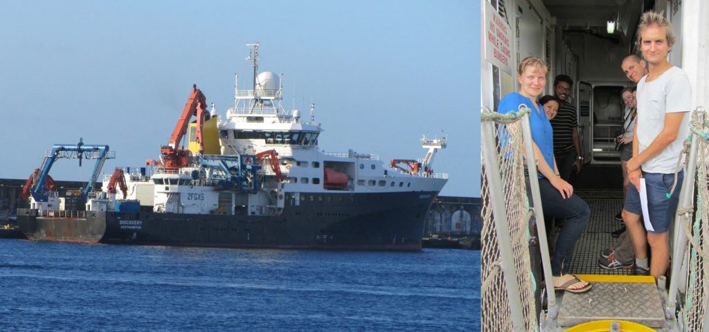 RRS Discovery in Punta Delgada, Azores, where Quinten Van Hellemont and Krista Alikas disembarked the ship. (PML)