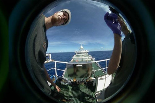 A fish-eye camera looks upwards to produce a photographic log of the condition of the sky