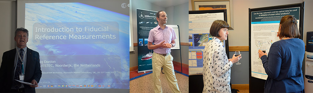 Montage of images including presenters and people networking at poster session